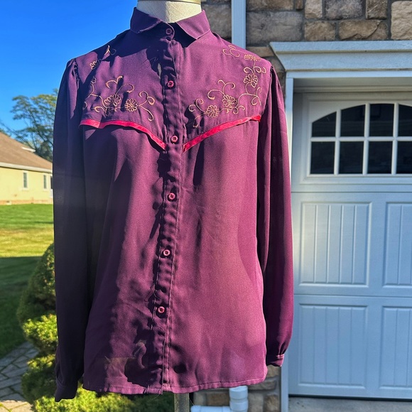 VINTAGE PURPLE PINK WESTERN COWGIRL BUTTON DOWN MEDIUM - Picture 1 of 4